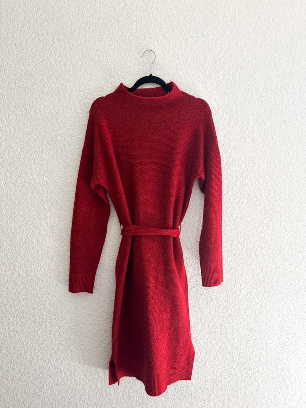 a new day Red Knit Belted Long Sleeve Dress